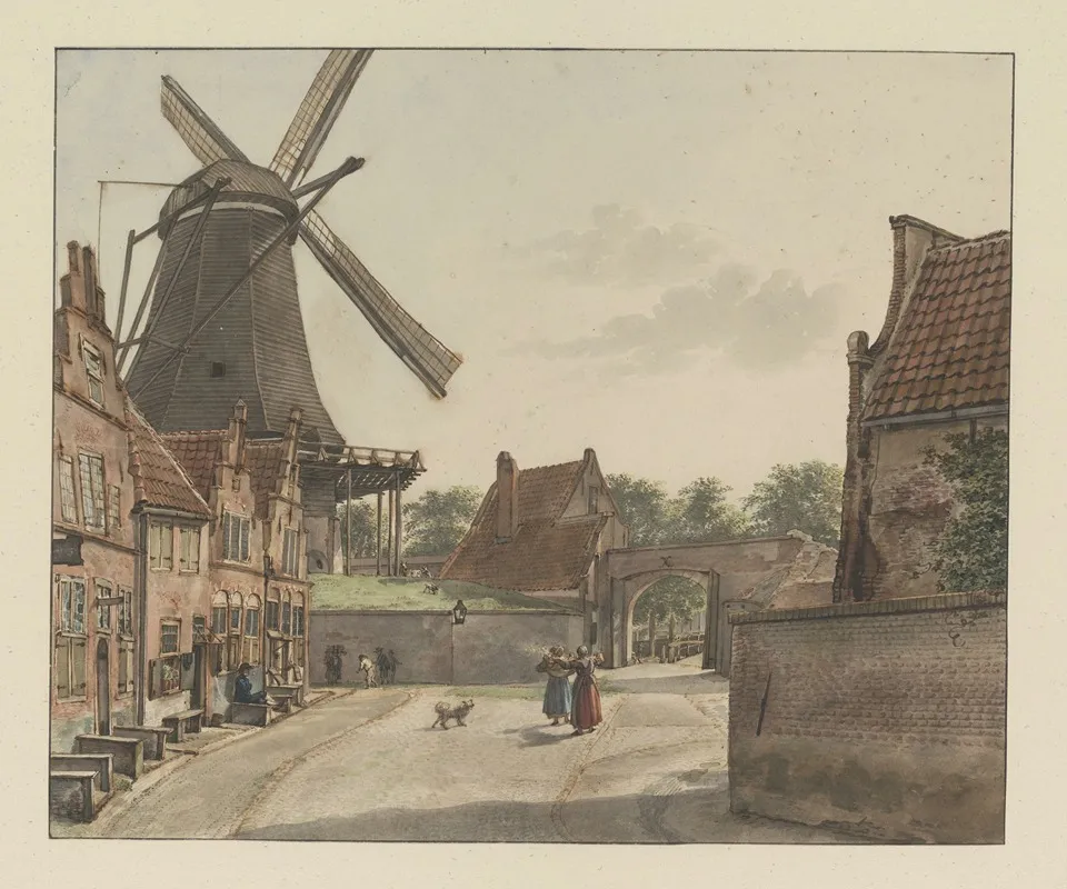 Gezicht Vanuit De Bereiderstraat Tegenwoordig Sophiastraat Op De Oostzijde Van De Raampoort En De Doelmolen by Wybrand Hendriks - Canvas Print