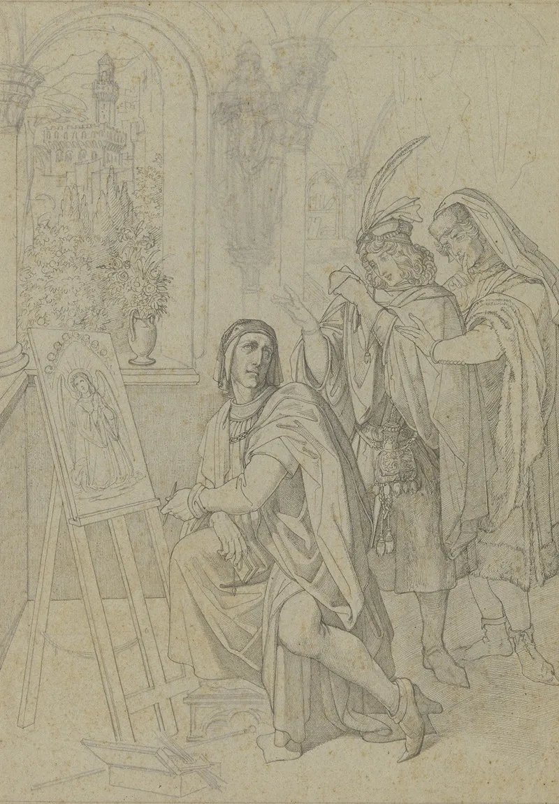 Giotto Von Zwei Vornehmen Florentinern Beim Malen Bewundert