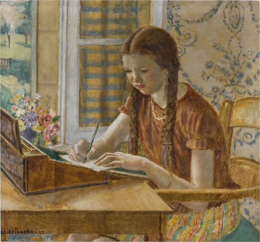 Girl At Writing Desk by Frederick Carl Frieseke - Canvas Print