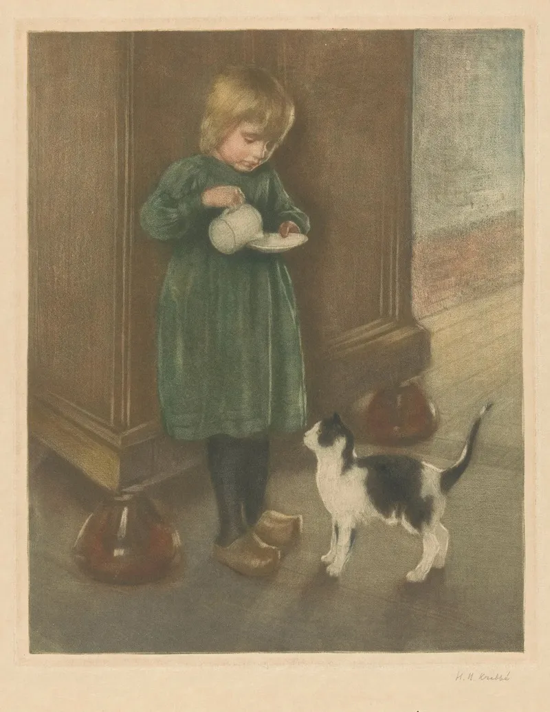 Girl Feeding A Cat