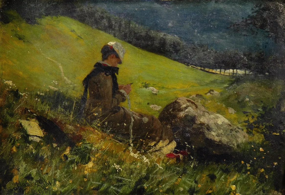 Girl In A Field Knitting