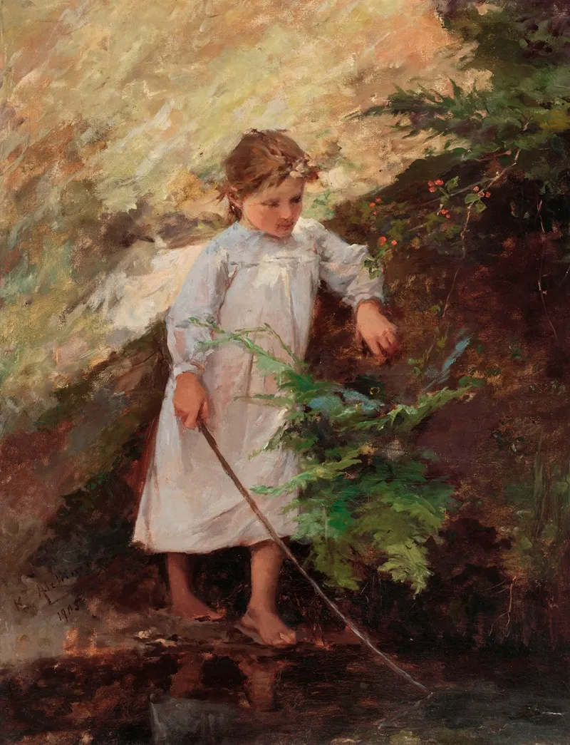 Girl In A Landscape by Kazimierz Alchimowicz - Canvas Print