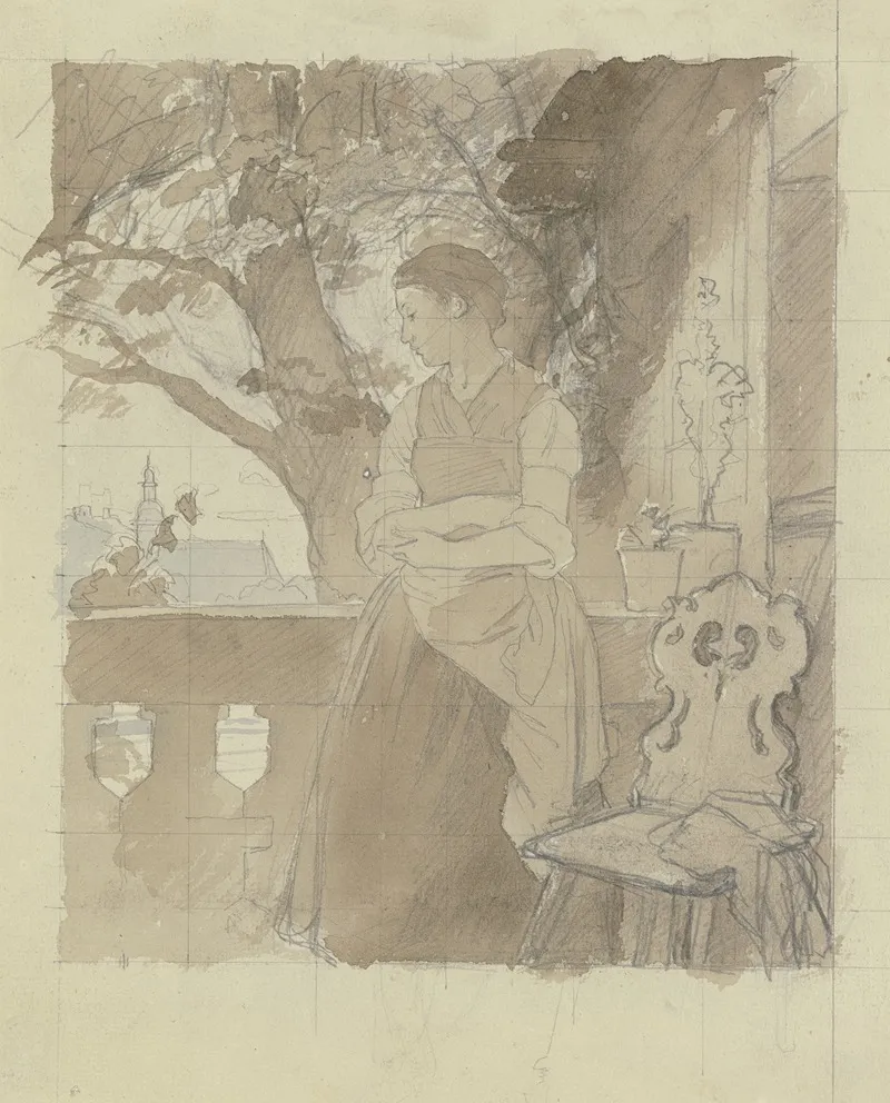 Girl On The Veranda by Jakob Becker - Canvas Print