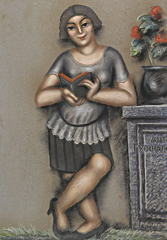 Girl Reading 9 by Antonin Procházka - Canvas Print