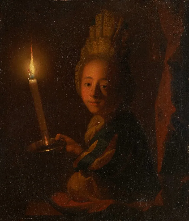 Girl With Burning Candle by Godfried Schalcken - Canvas Print