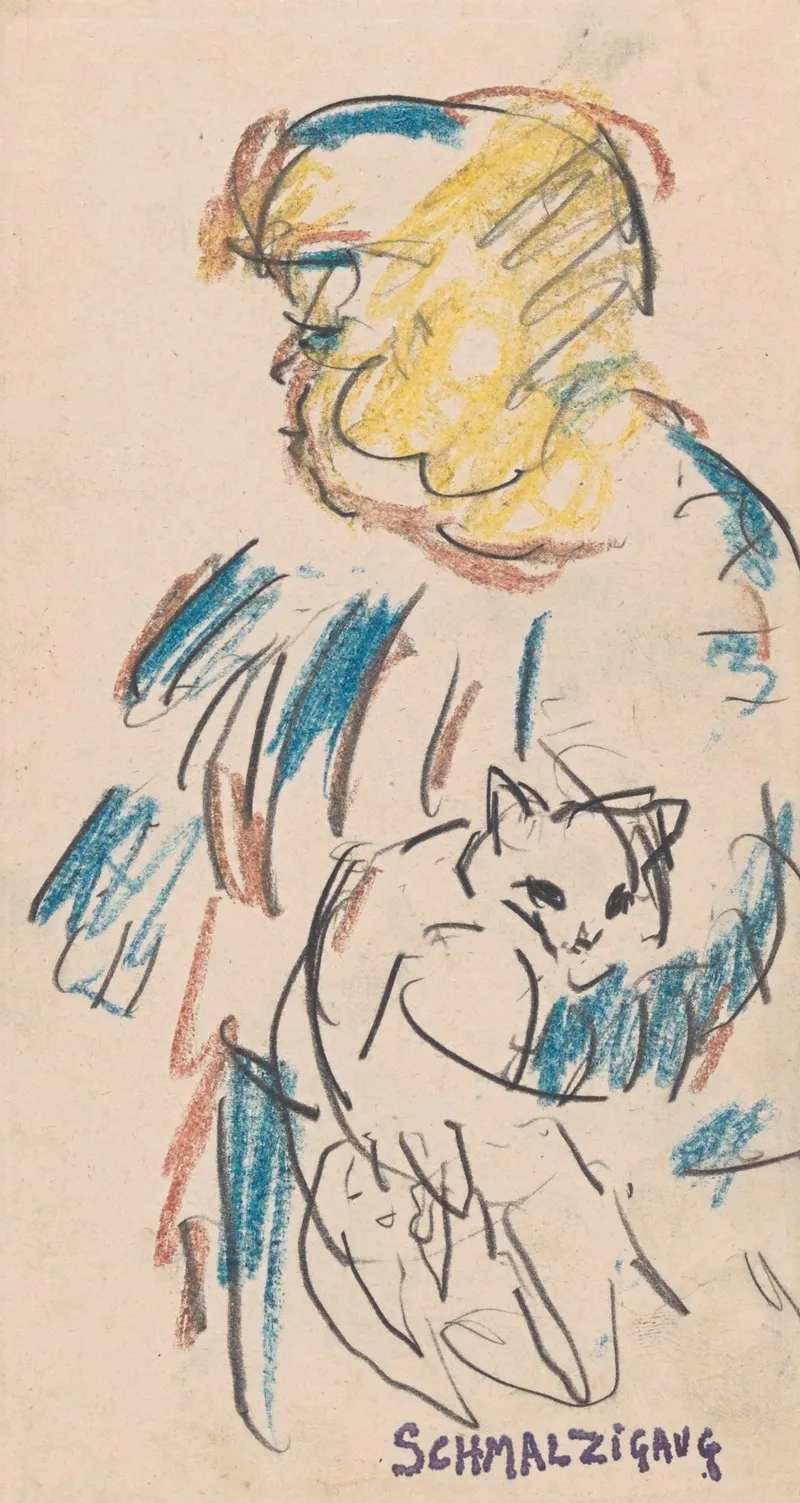 Girl With Cat 3 by Jules Schmalzigaug - Canvas Print