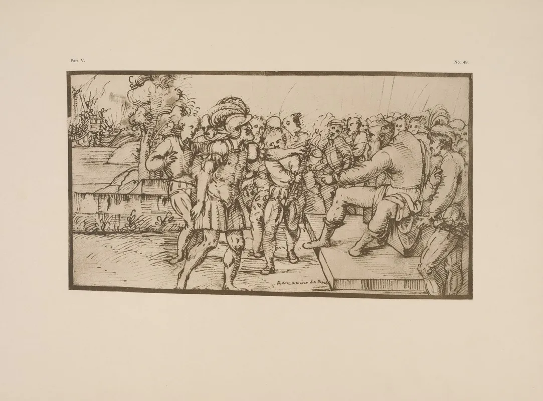 Girolamo Romanino Drawing Of Soldier Approaching King Surrounded By Crowd