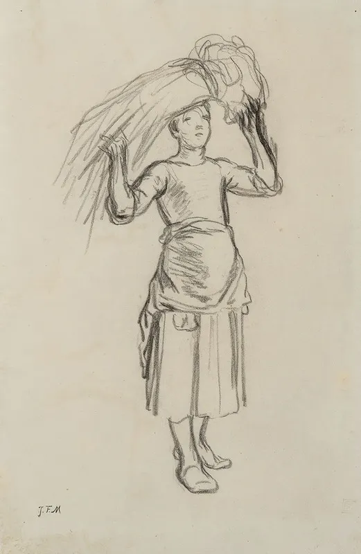 Glaneuse Debout Tenant Un Ballot De Paille Sur La Tete by Jean-François Millet - Canvas Print