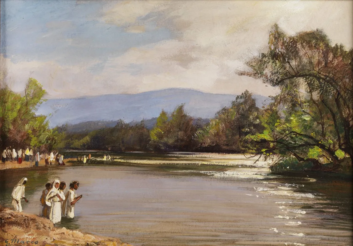 Glaubige Am Jordan by Georg Macco - Canvas Print