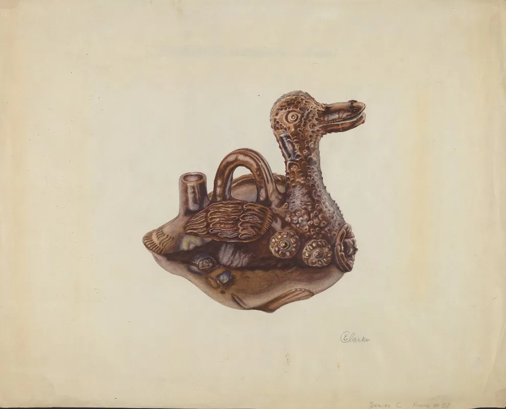 Glazed Pottery Duck Bottle by Ethel Clarke - Canvas Print