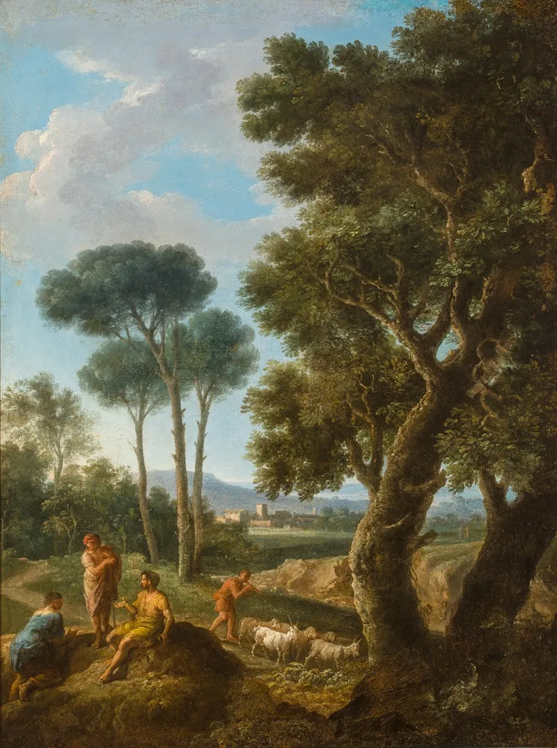 Goat Herders In An Italianate Landscape by Andrea Locatelli - Canvas Print