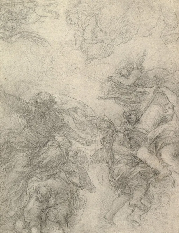 God The Father With Angels Holding Symbols Of The Passion by Pietro da Cortona - Canvas Print