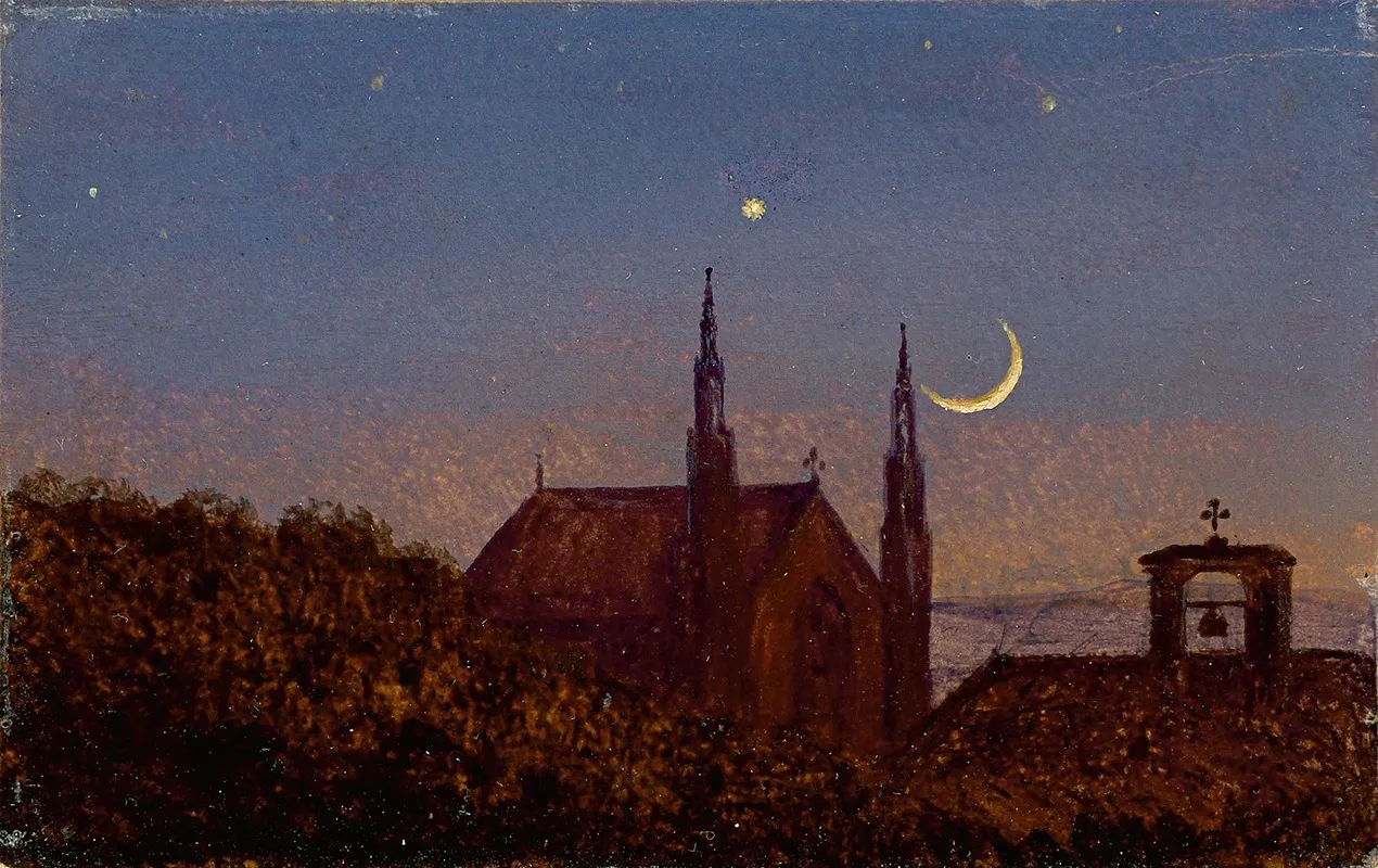 Gotische Kirche Uber Baumwipfeln Bei Mondenschein by Carl Gustav Carus - Canvas Print
