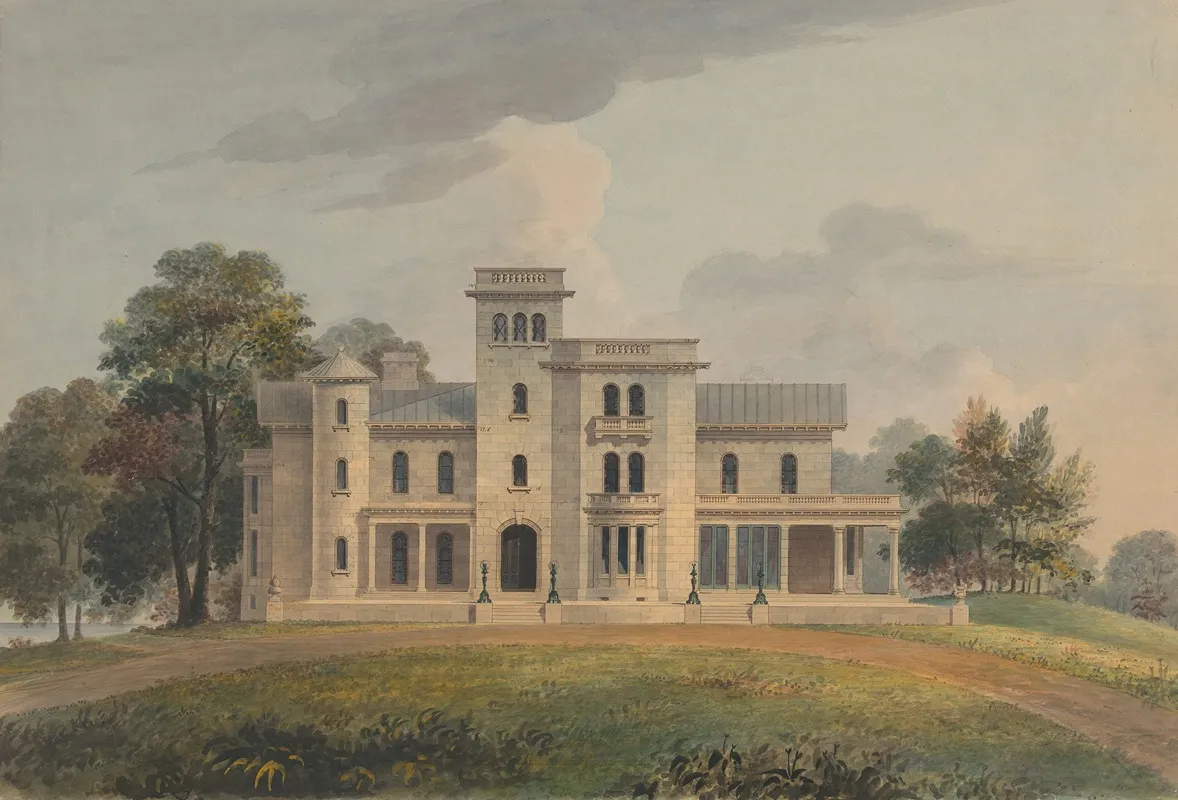 Grace Hill For Edwin C Litchfield Brooklyn New York Front Elevation by Alexander Jackson Davis - Canvas Print