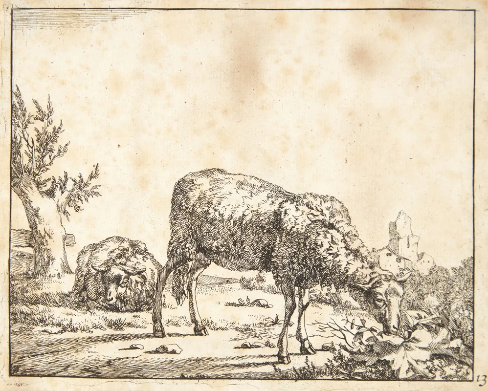 Graessende Og Liggende Far by Marcus de Bye - Canvas Print