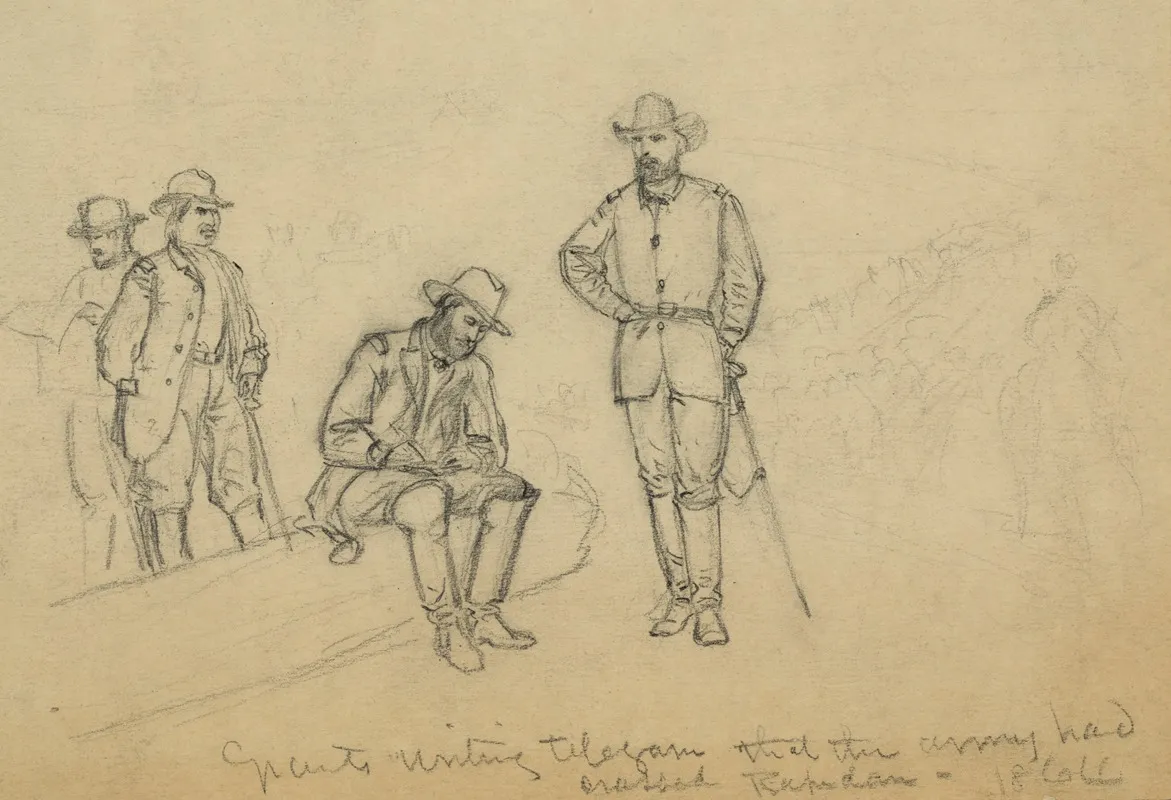 Grant Writing Telegram That The Army Had Crossed Rapidan 1864