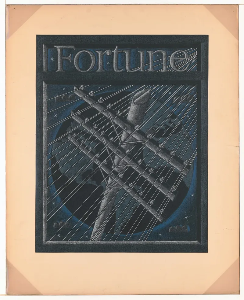 Graphic Designs For Fortune Magazine Study For Cover With Large Telephone Lines Superimposed Over The Globe