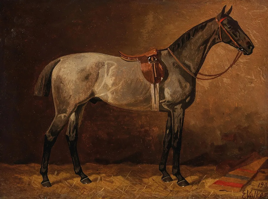 Grauer Schimmel Im Stall by Emil Volkers - Canvas Print