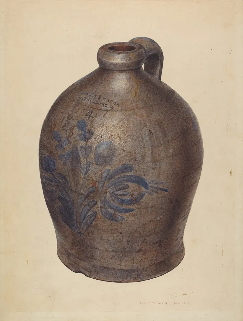 Gray Stone Crockery Jug by Henrietta S. Hukill - Canvas Print