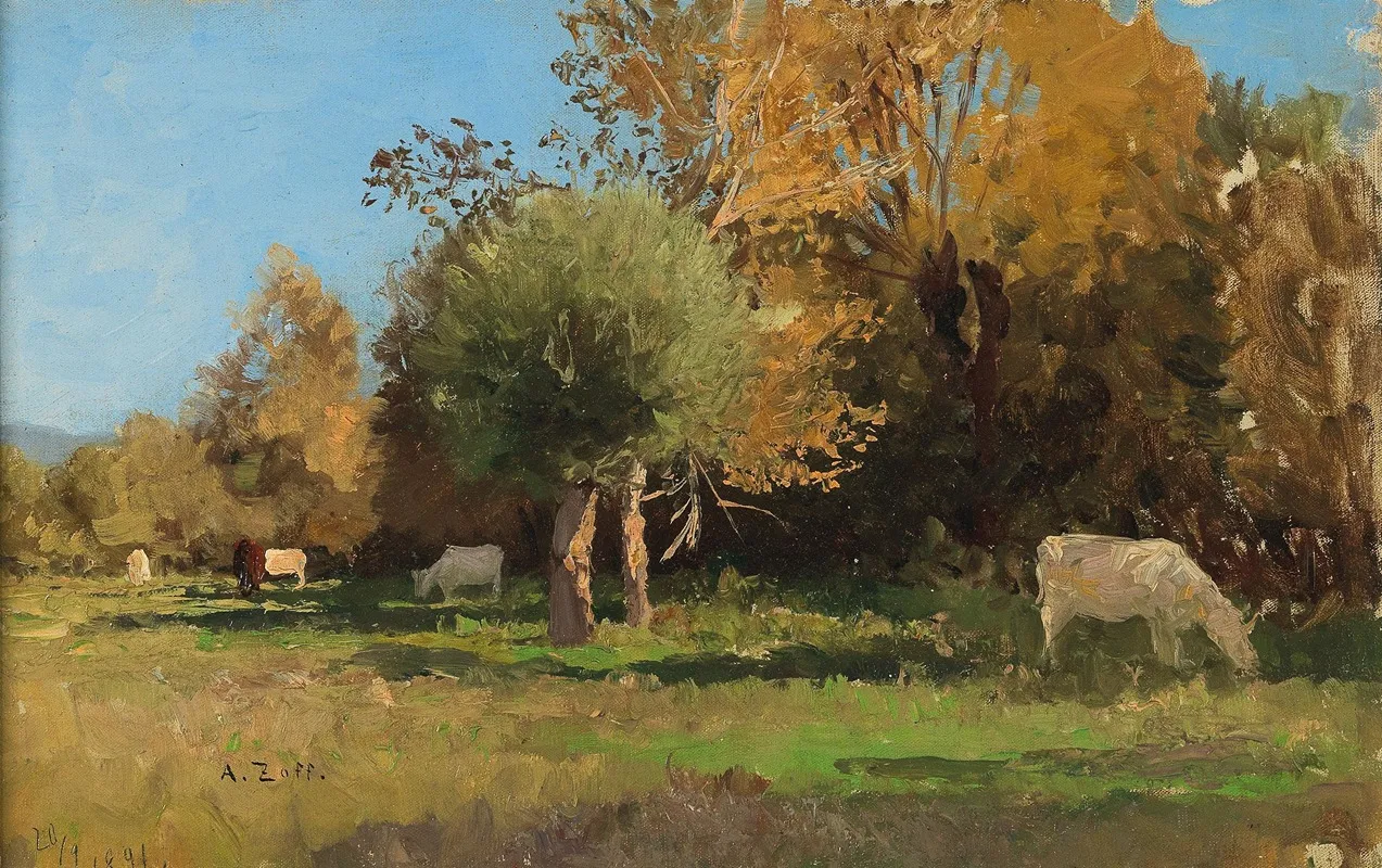Grazing Cows Near Langenpreising by Alfred Zoff - Canvas Print