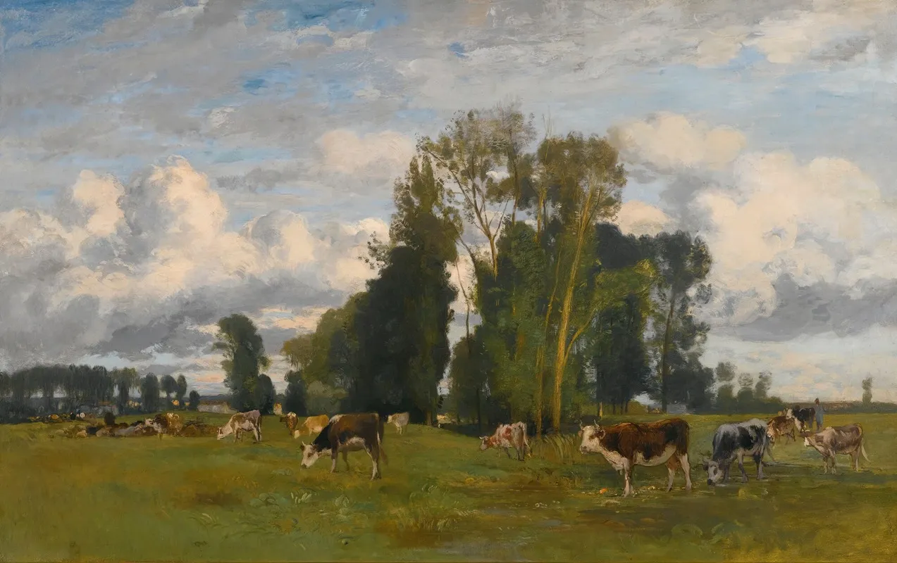 Grazing Cows On A Meadow by Eugen Jettel - Canvas Print