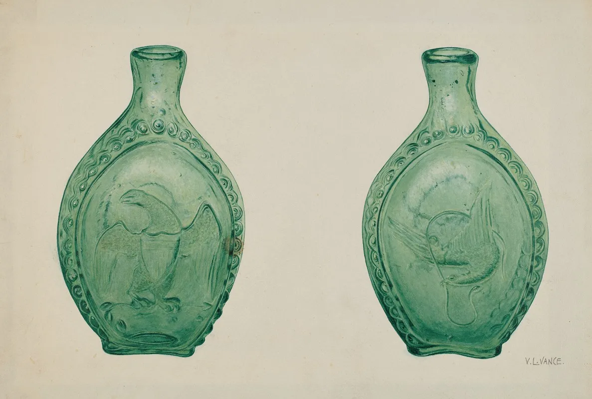 Green Glass Flask by V.L. Vance - Canvas Print