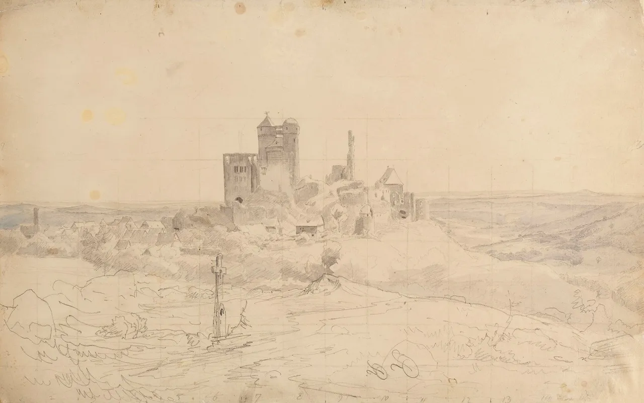 Greifenstein Castle In Westerwald Study For A Painting by Chrystian Breslauer - Canvas Print