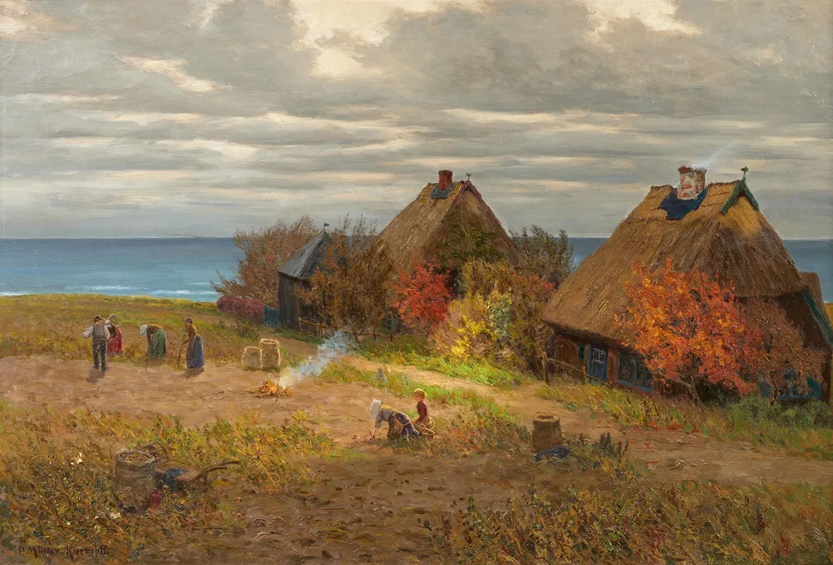 Grenzweg In Ahrenshoop Mit Bauerinnen Bei Der Kartoffelernte by Paul Müller-Kaempff - Canvas Print