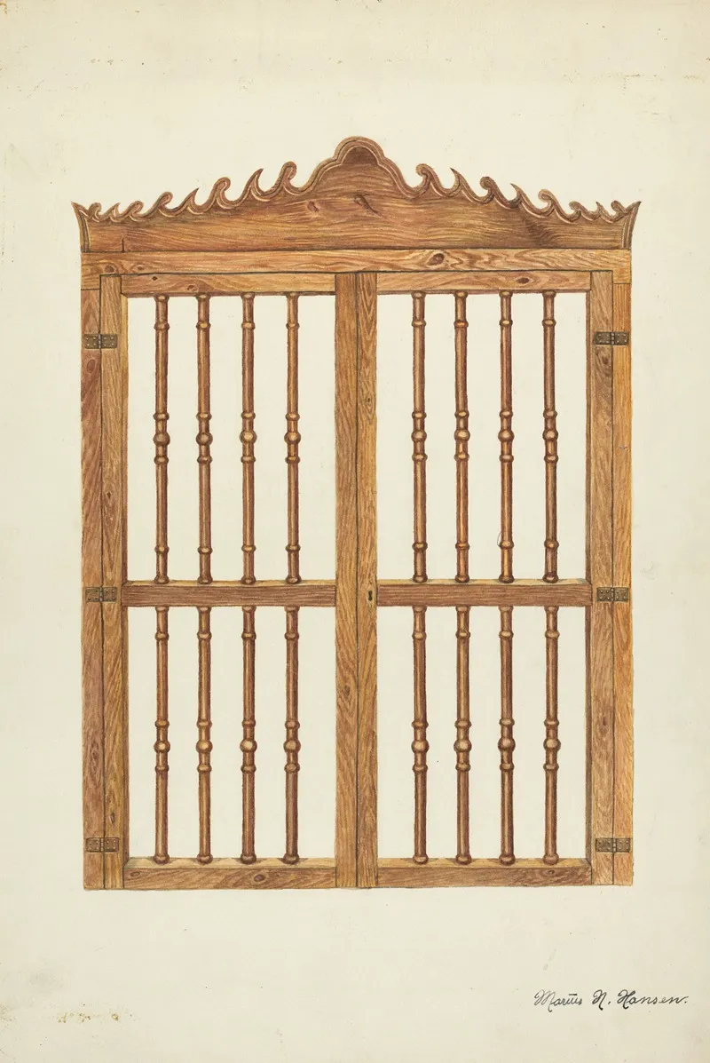 Grille Doors Of Wood 2 by Marius Hansen - Canvas Print
