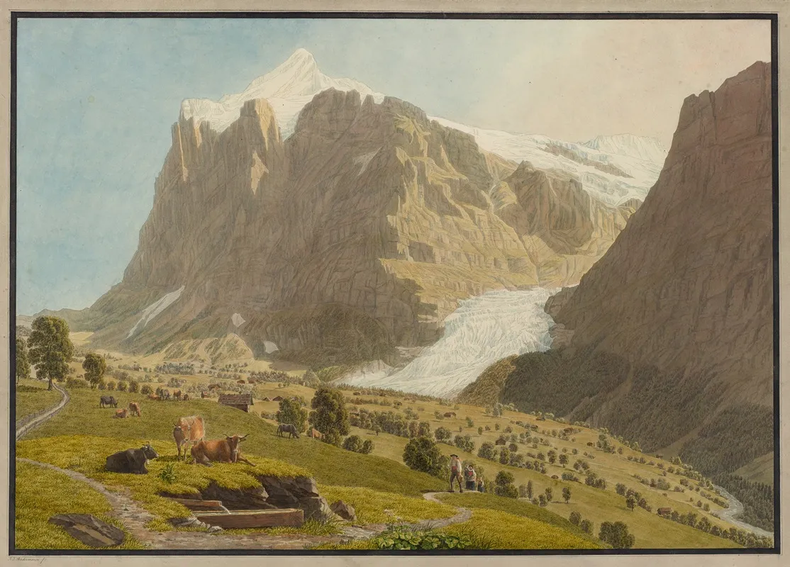 Grindelwald Von Westen Mit Wetterhorn Und Dem Oberen Gletscher by Johann Jakob Biedermann - Canvas Print