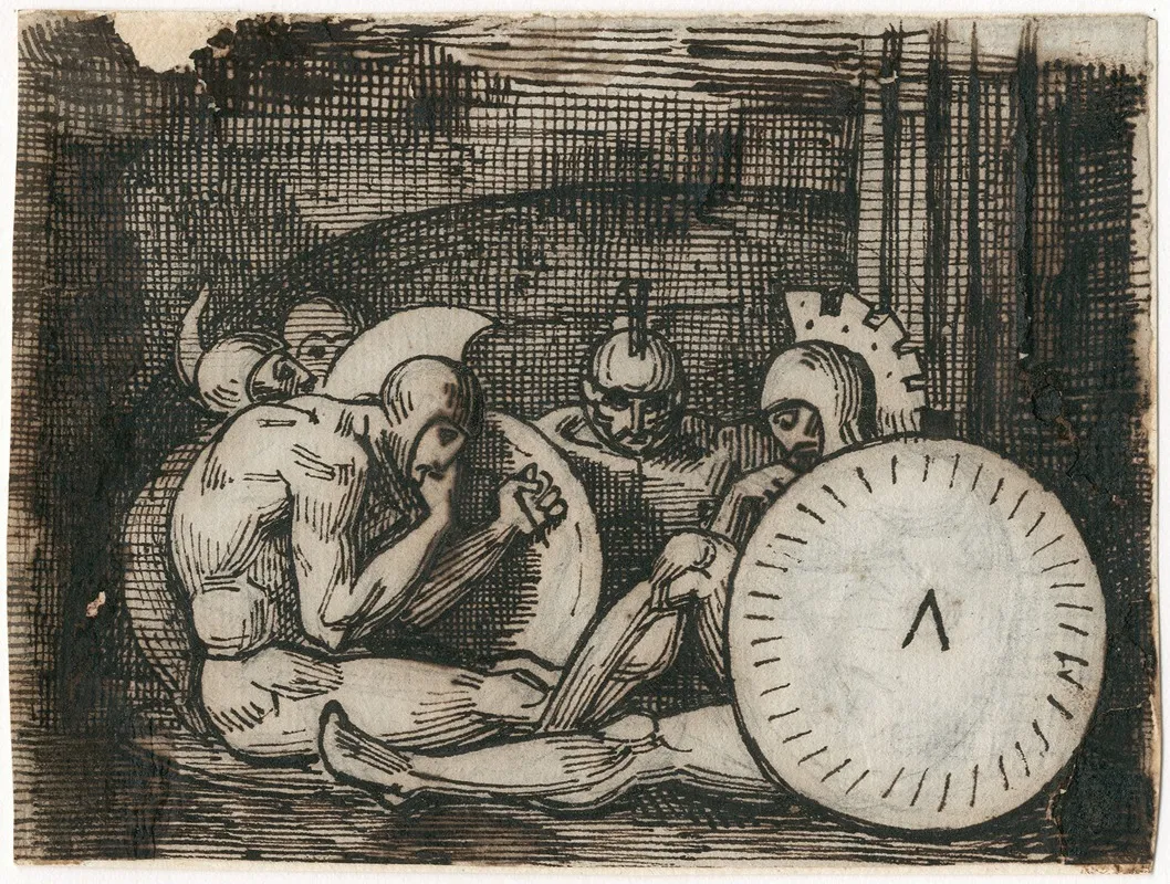 Groep Zittende Krijgers Met Klassieke Wapenrusting by David Humbert de Superville - Canvas Print