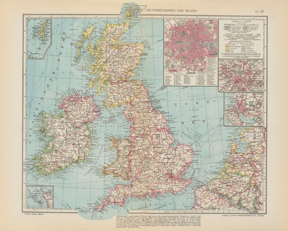 Grossbritannien Und Irland by Geographisches Institut der Flemming-Wiskott - Canvas Print