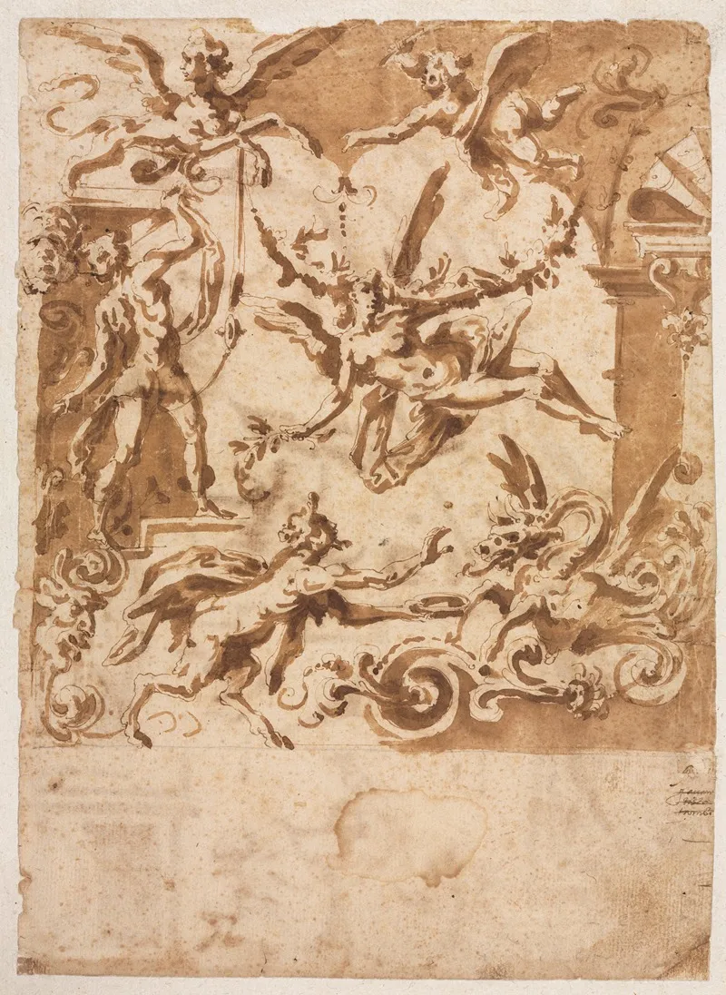 Grotesque With A Satyr Feeding A Dragon by Marco Marchetti - Canvas Print