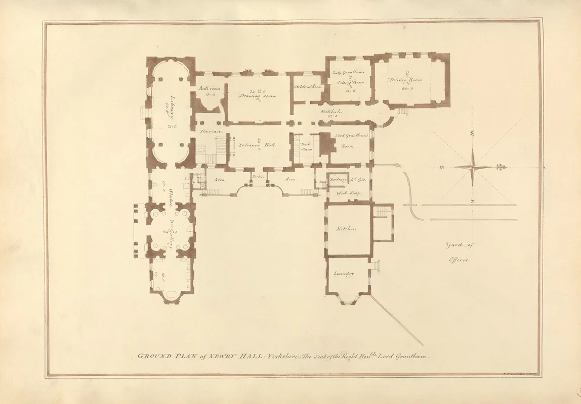 Ground Plan Of Newby Hall Yorkshire The Seat Of The Right Honble Lord Grantham by John Buckler - Canvas Print