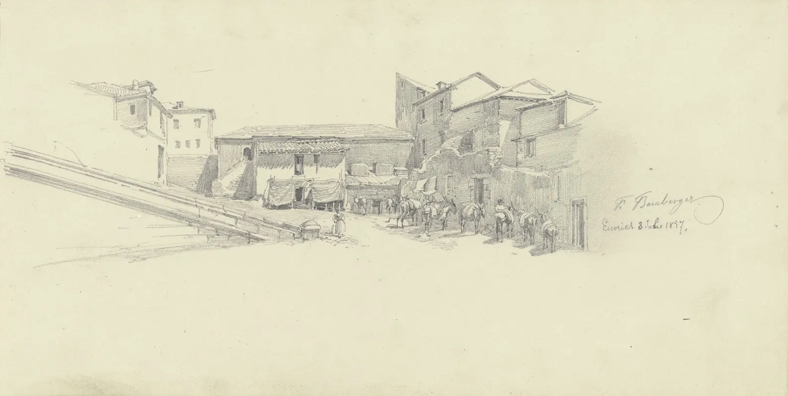 Group Of Houses With Donkeys