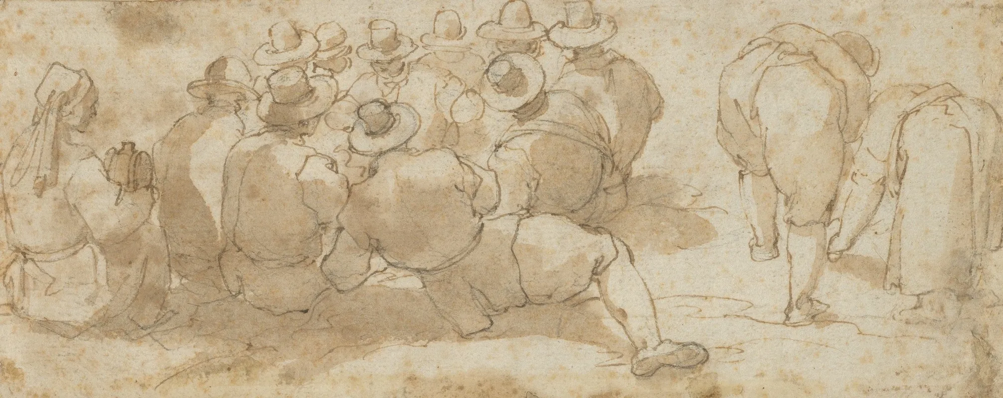 Group Of Laborers In A Field Recto Angel Appearing To A Kneeling Saint Verso