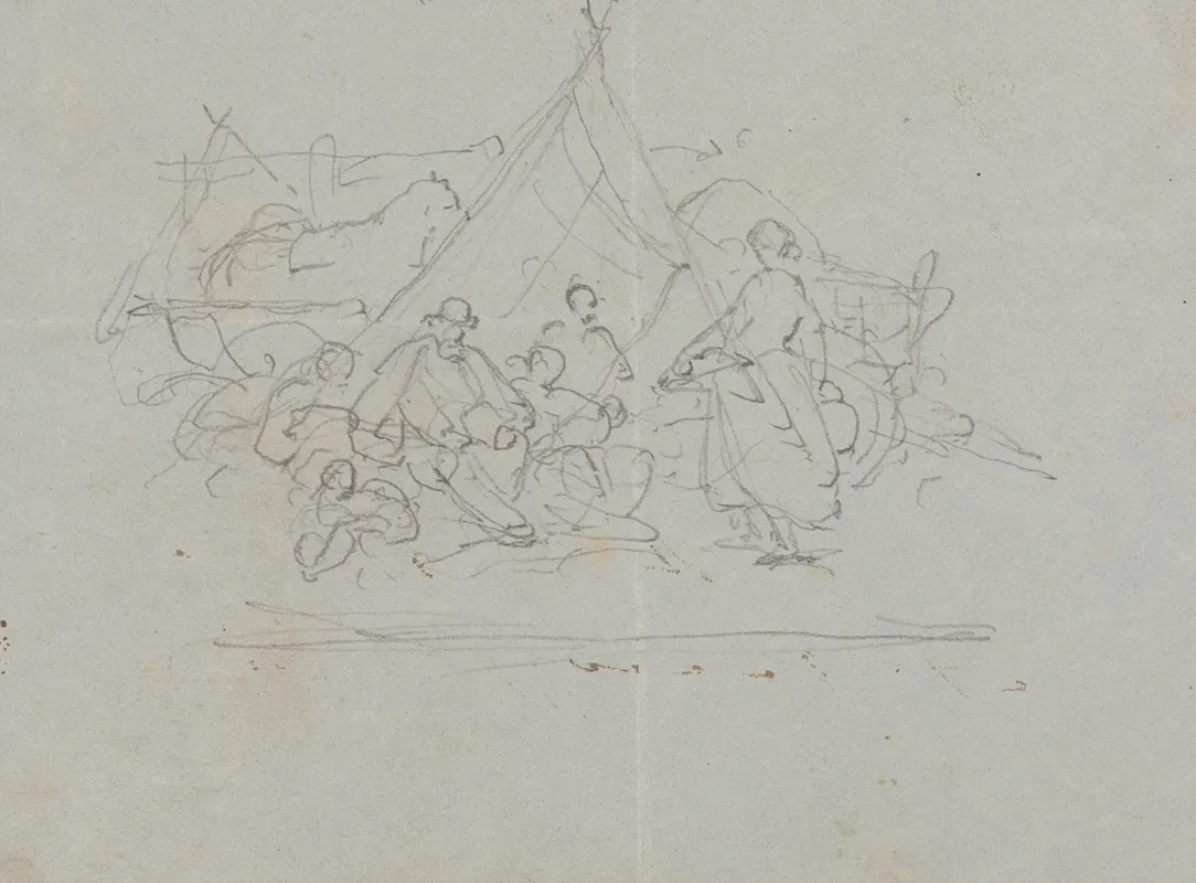 Group Scene By A Tent