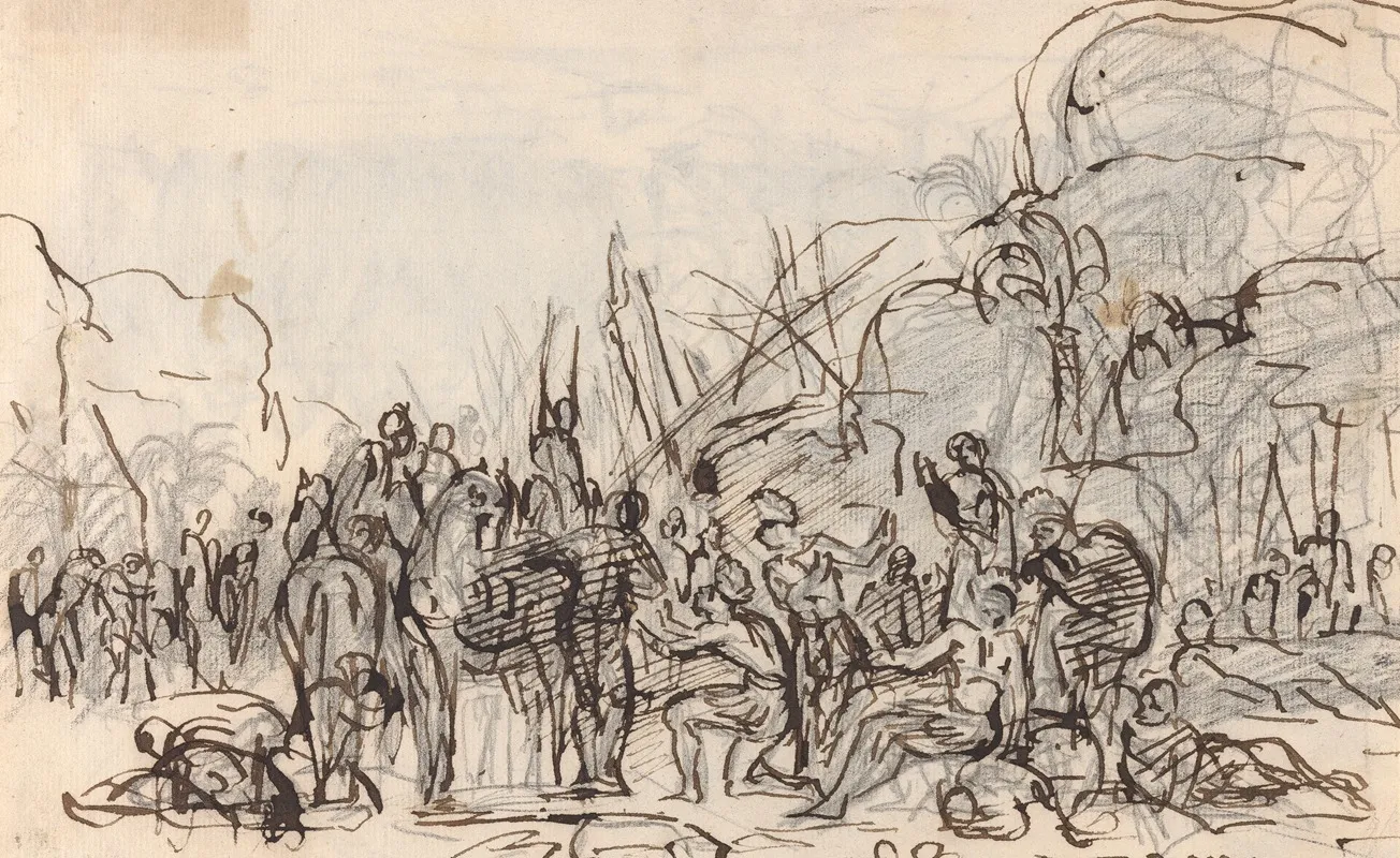 Group Scene Showing Horses Figures And Red Indians