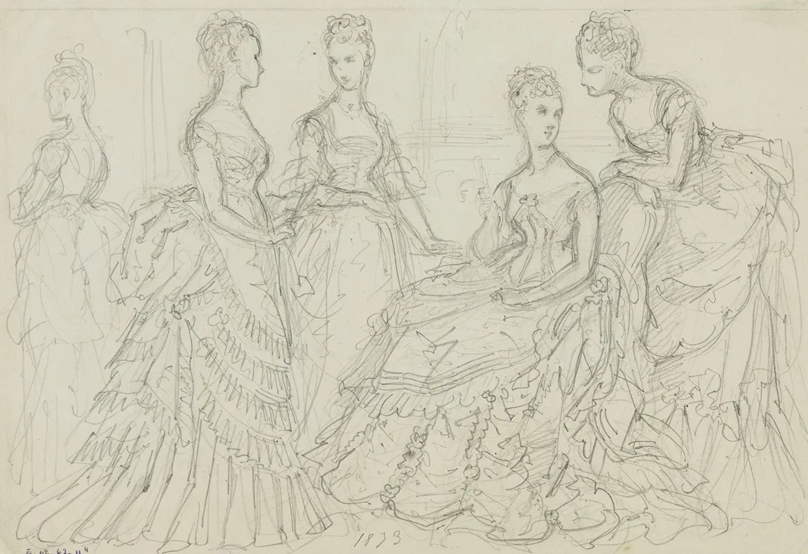 Groupe De Femmes En Robes De Bal A Tournure by Anaïs Colin-Toudouze - Canvas Print