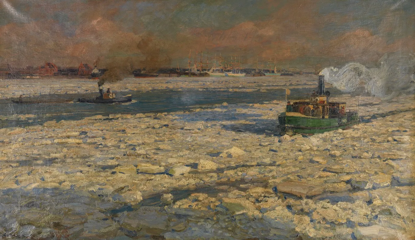 Gruner Fahrdampfer Im Eis Auf Der Elbe Wintersonne