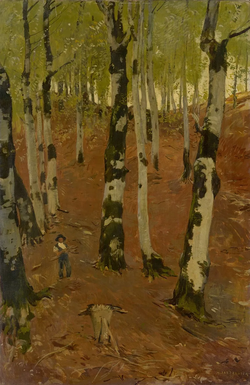 Gruyeresbeech Grove With Wood Gatherer