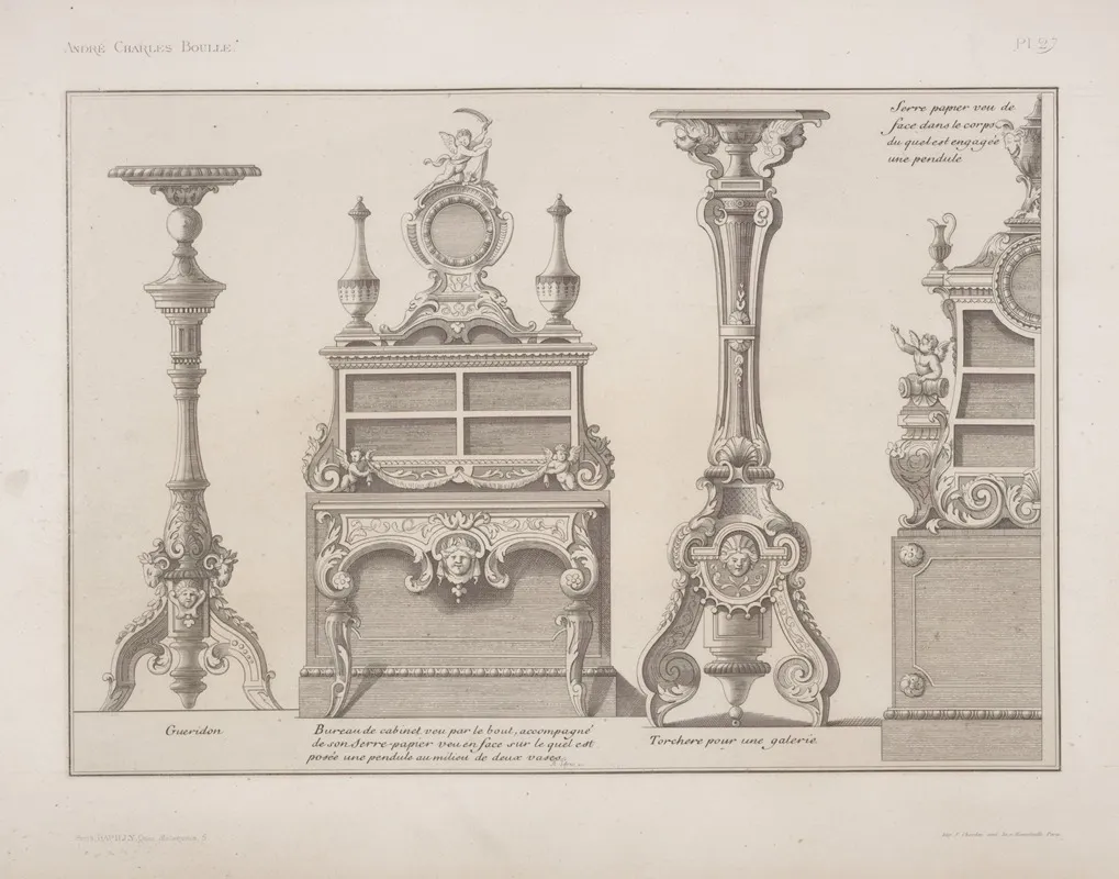 Gueridon Bureau De Cabinet Torchere Pour Une Galerie Serre Papier Veu De Face by André-Charles Boulle - Canvas Print