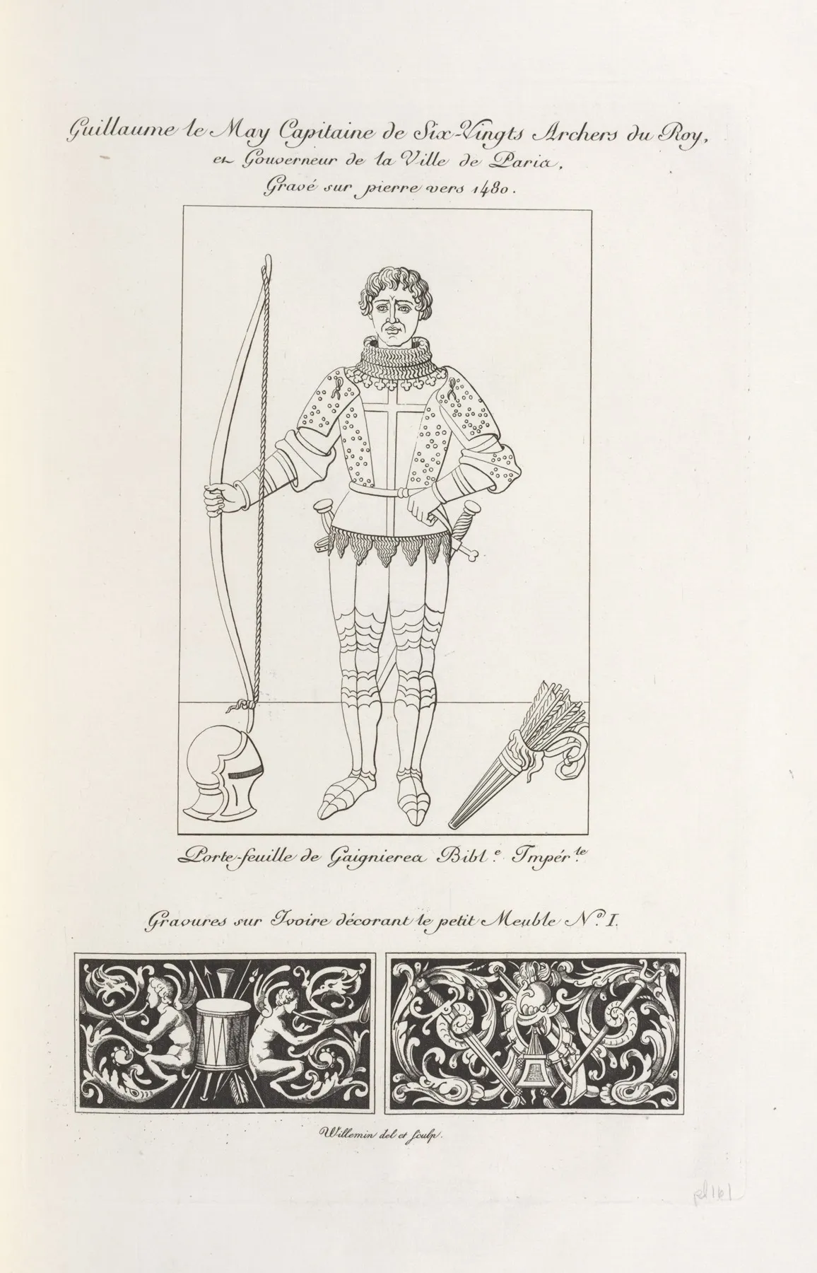 Guillaume Le May Capitaine De Six Vingts Archers Du Roy Et Gouverneur De La Ville De Paris Grave Sur Pierre Vers 1480 by Nicolas Xavier Willemin - Canvas Print