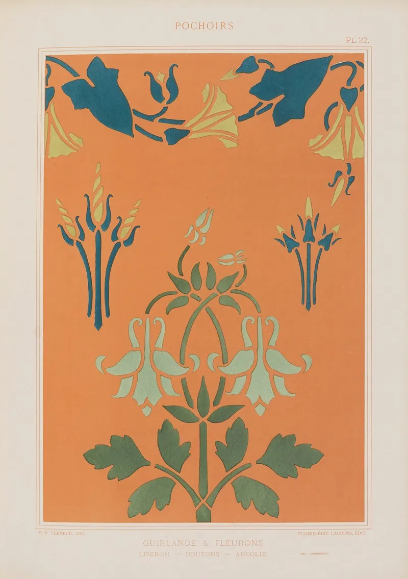 Guirlande Fleurons Liseron Boutons Ancolie by Maurice Pillard Verneuil - Canvas Print