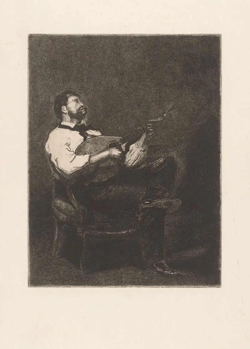 Guitar Player On A Chair by François Bonvin - Canvas Print