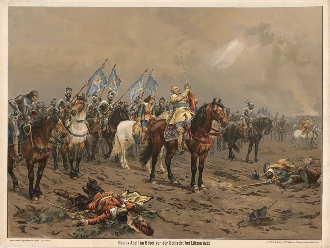 Gustav Adolf Im Gebet Vor Der Schlacht Bei Lutzen 1632 by Louis Braun - Canvas Print
