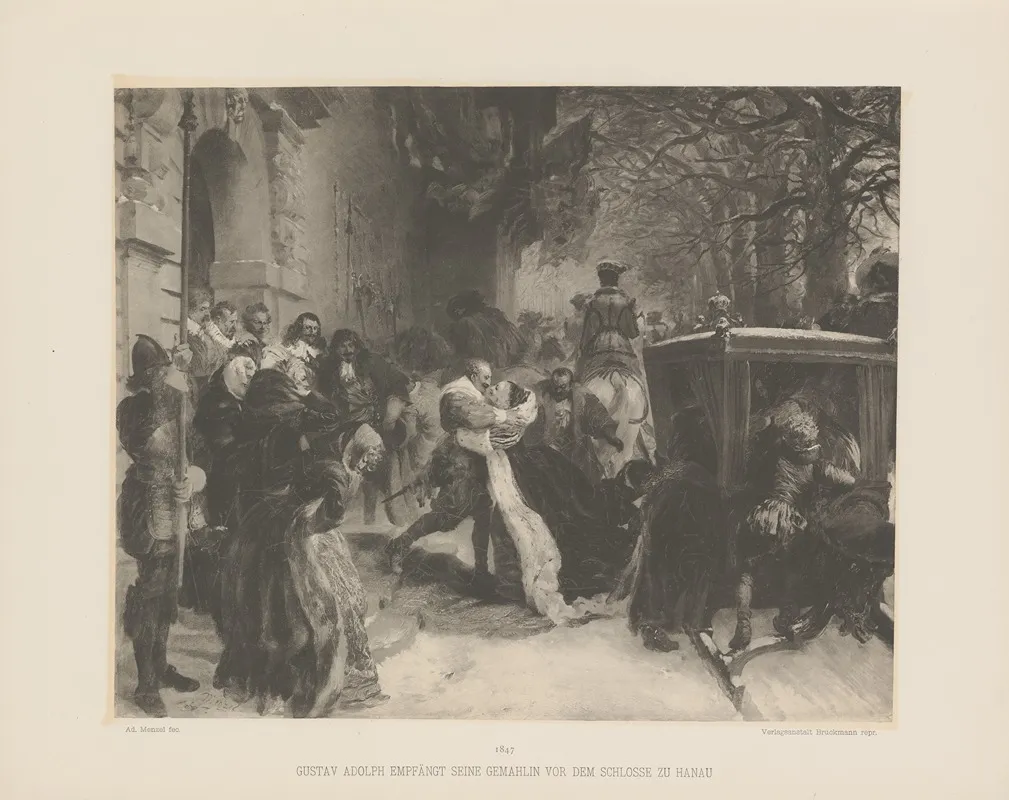 Gustav‎ ‎adolph‎ ‎empfangt‎ ‎seine‎ ‎gemahlin‎ ‎vor‎ ‎dem Schlosse‎ ‎zu‎ by Adolph von Menzel - Canvas Print