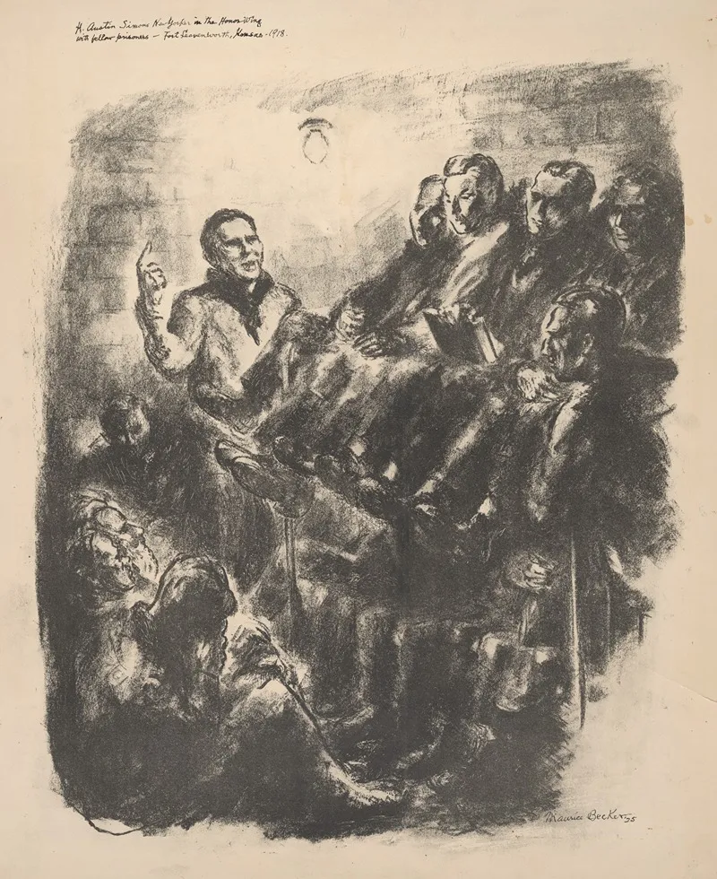 H Austin Simons New Yorker In The Honor Wing With Fellow Prisoners Fort Leavenworth Kansas 1918 by Maurice Becker - Canvas Print