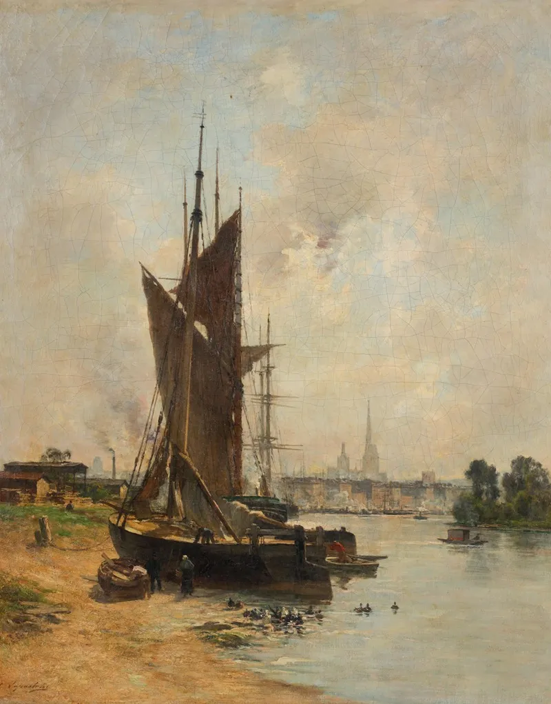 Hafenszene An Der Seine In Rouen