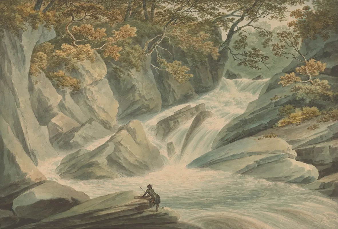 Hafod Upper Part Of Cascade by John Warwick Smith - Canvas Print